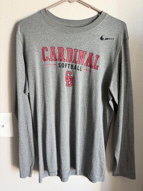 Nike Gray and Red Cardinal Softball Long Sleeve Tee
